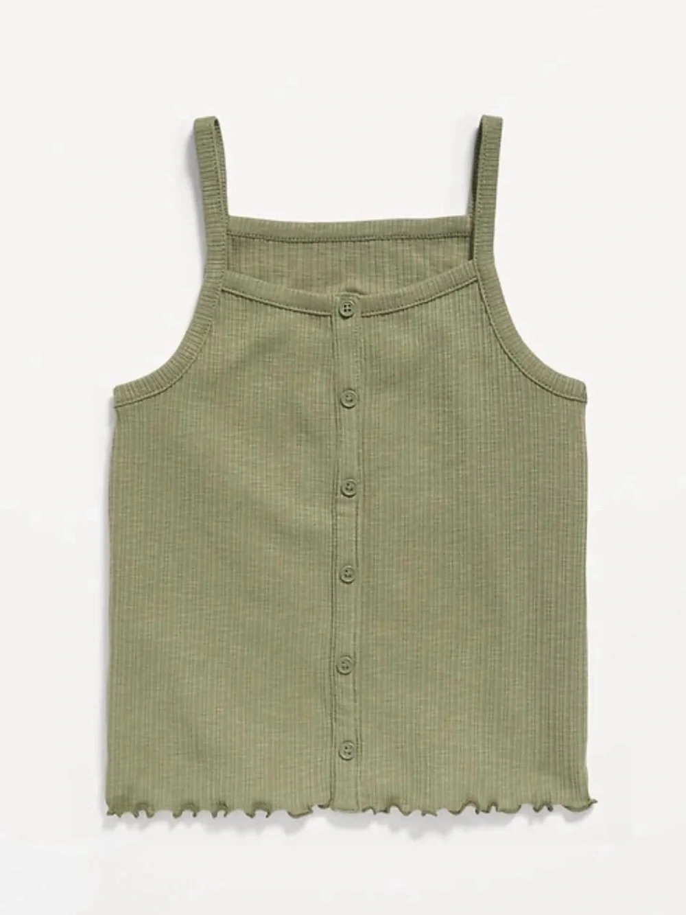 Old Navy Olive Green Ribbed Button Front Tank Top Girls Small 6/7 Cotton Henley